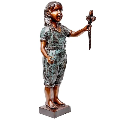 Design Toscano 23" Olivia's Roses Flower Girl Cast Bronze Garden Statue