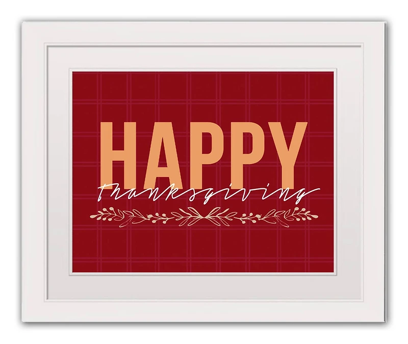 Happy Thanksgiving Red White Framed Print Under Plexiglass