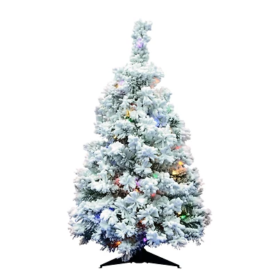 3ft. Pre-Lit Flocked Alaskan Pine Artificial Christmas Tree, Multicolor Dura-Lit® LED Lights