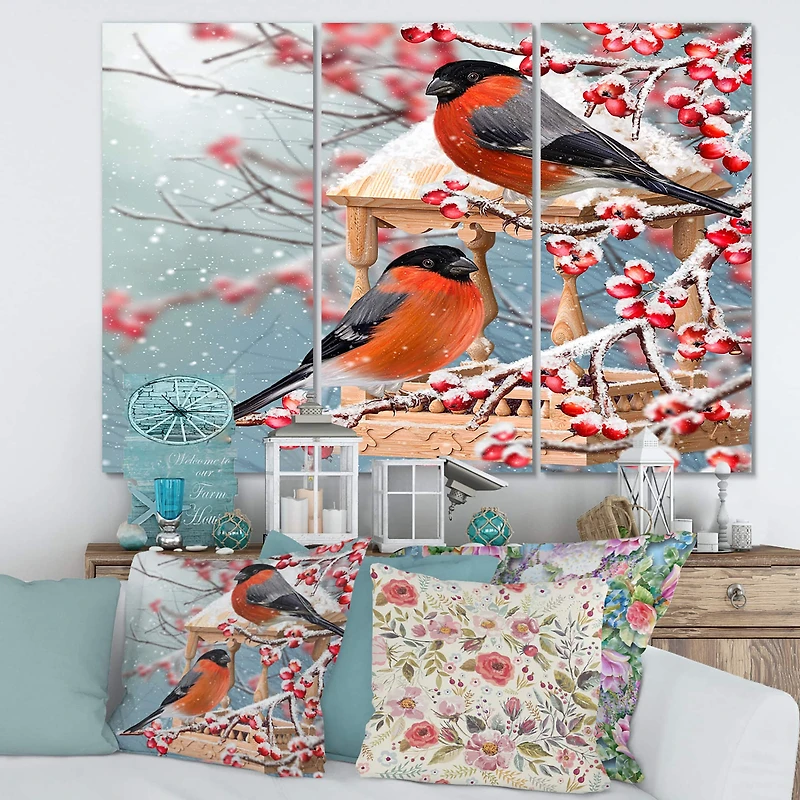 Designart - Two Chickadee Sit On A Snow-Covered Branch