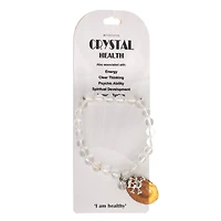 John Bead Crystal Quartz Clear Natural Stone Bracelet with Brown Agate & Skull Charm