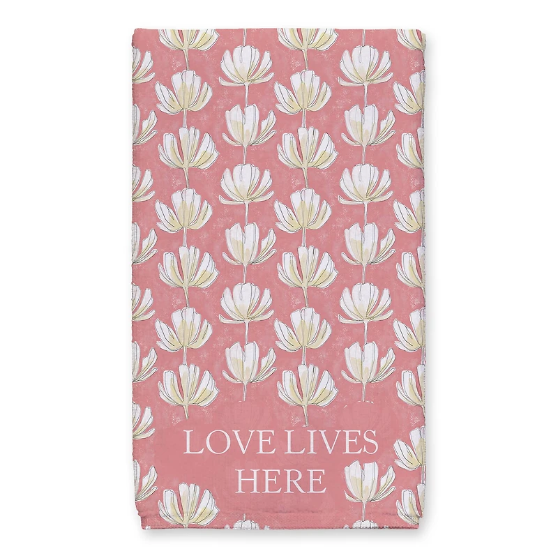 Love Lives Here Pink Floral Tea Towel Set
