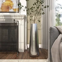 31" Silver Aluminum Tall Hammered Vase