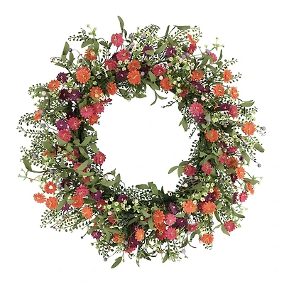 30" Orange, Purple & Peach Daisy Floral Spring Wreath