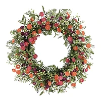 30" Orange, Purple & Peach Daisy Floral Spring Wreath