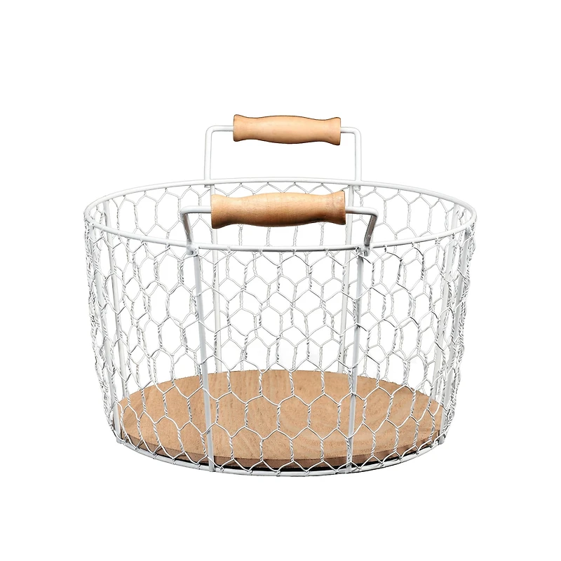 6" Chicken Wire Basket with Wood Look Base
