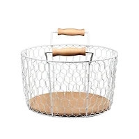 6" Chicken Wire Basket with Wood Look Base