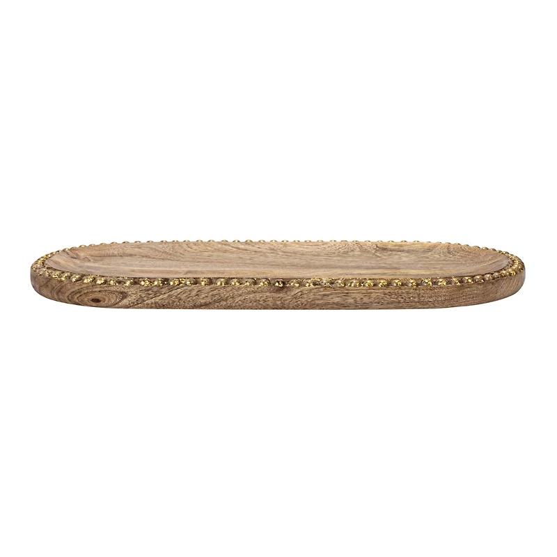 Hello Honey® 16" Hand-Carved Mango Wood Tray with Wood Beads
