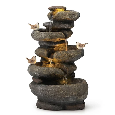 Glitzhome® 23" Natural LED 5-Tier Stacked Stone Outdoor Fountain