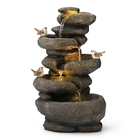Glitzhome® 23" Natural LED 5-Tier Stacked Stone Outdoor Fountain