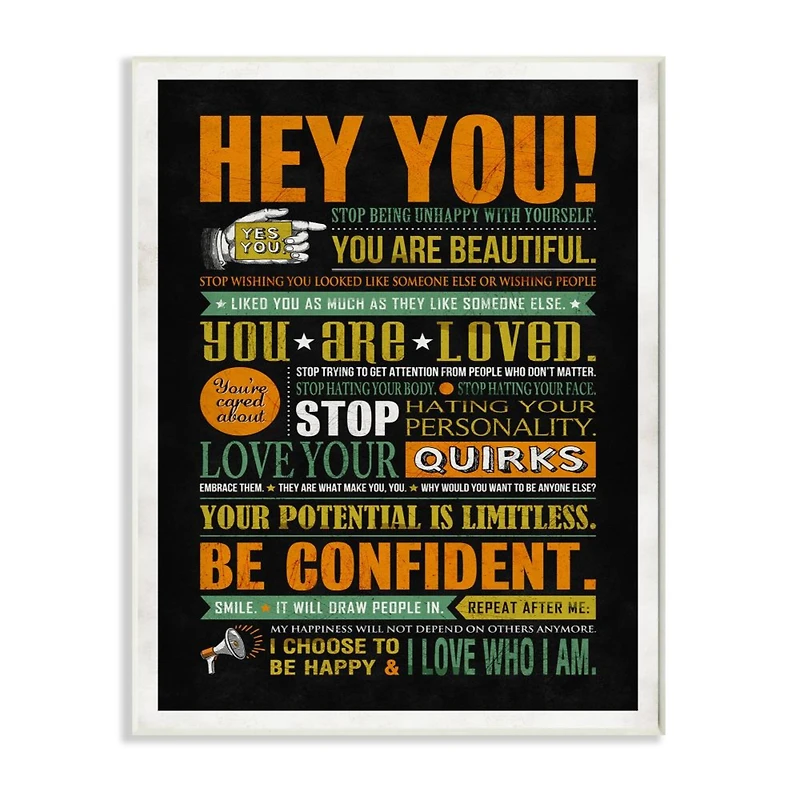 Stupell Industries Hey You Inspirational Wooden Wall Plaque