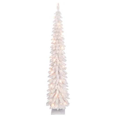 7ft. Pre-Lit Flocked Artificial Alpine Pencil Tree