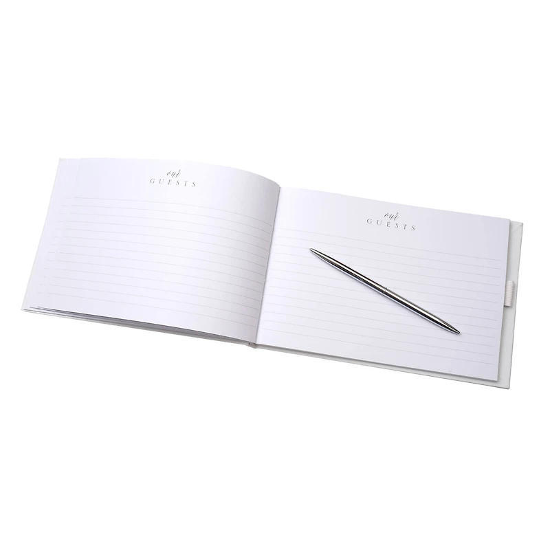 White & Silver Guest Book & Pen Set by Celebrate It™