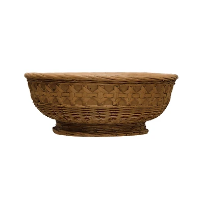 4" Decorative Debossed Cement Bowl Planter with Woven Design