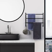 Black Metal Bathroom Towel Bar Wall Mounted Rack with Hooks