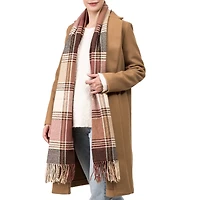 Glitzhome® 77" Pink, Cream & Gray Plaid Scarf with Tassels