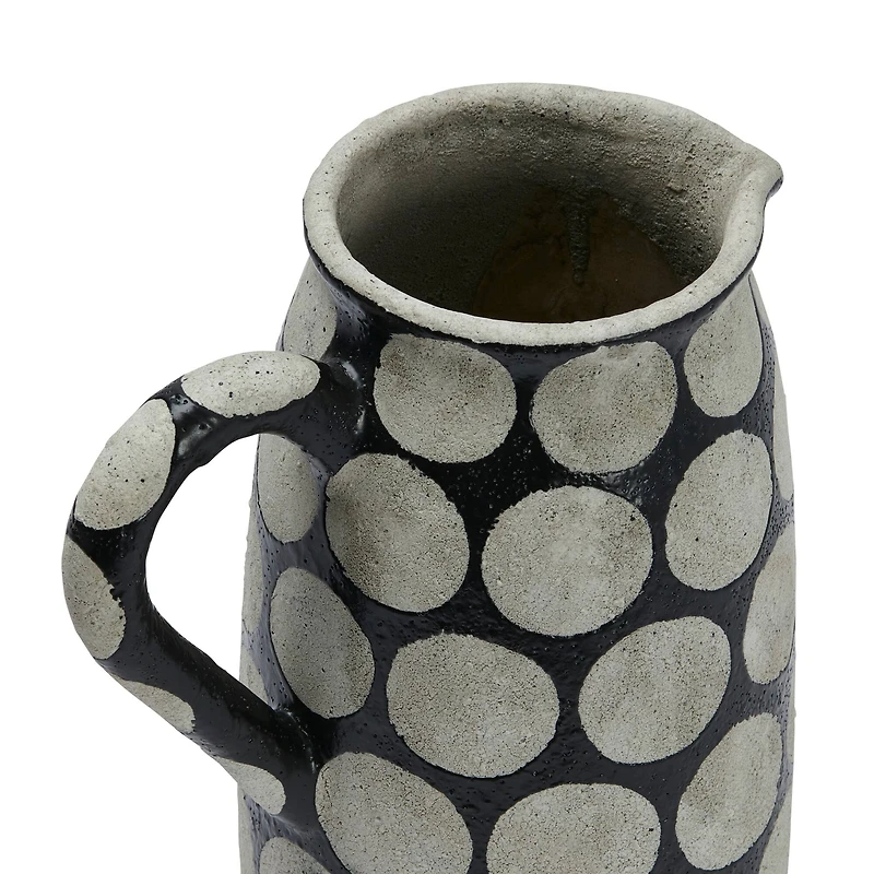 Hello Honey® 9" Black & Natural Decorative Terra Cotta Pitcher with Wax Relief Dots