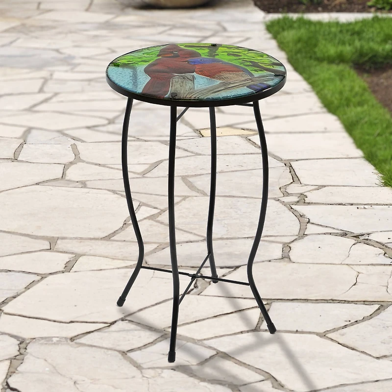 19" Blue & Red Cardinal Glass Patio Side Table