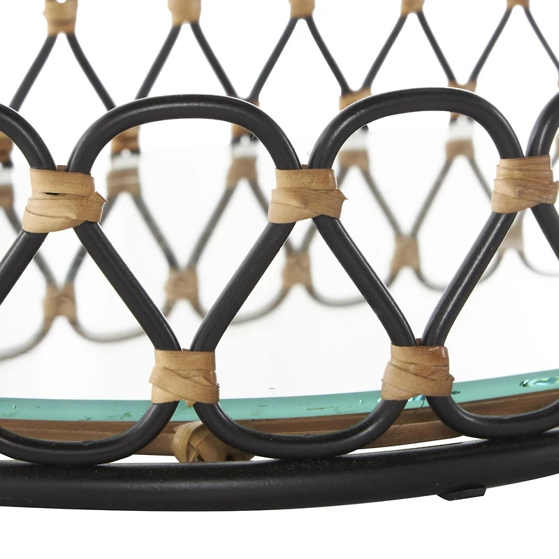 22" Black & Brown Décor Tray with Glass Base