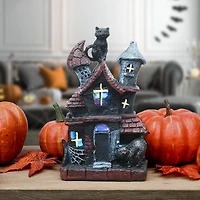 7" Black Cats Haunted House with LED Light