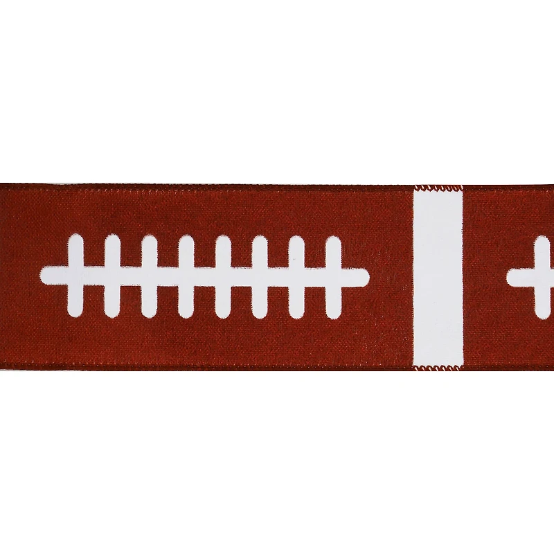 2.5" x 6.6yd. Football Wired Faux Linen Ribbon by Celebrate It™ Tailgate