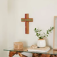 Brown Wood Rustic Cross Sculpture, 18" x 10" x 4"