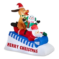 Glitzhome® 6FT Lighted Inflatable Skiing Santa, Snowman & Dog
