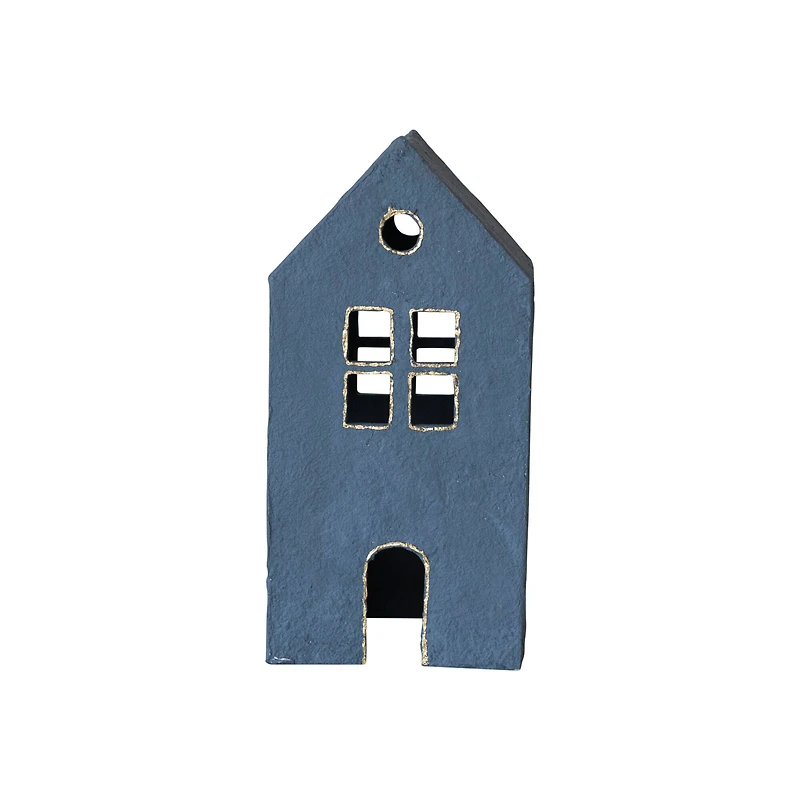 Hello Honey® 12" Blue & Gold Decorative Hand-Painted Paper Mache House