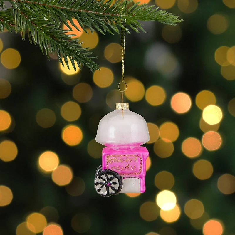 3.5" Pink, White & Gold Cotton Candy Machine Glass Christmas Ornament