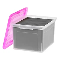 IRIS Pink & Clear Snap Tight Plastic File Organizer Box, 4ct.