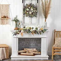 22" Autumn Green Pumpkin, Cotton & Berries Fall Wreath