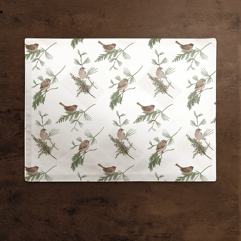 Pine Birds on White Cotton Twill Placemat