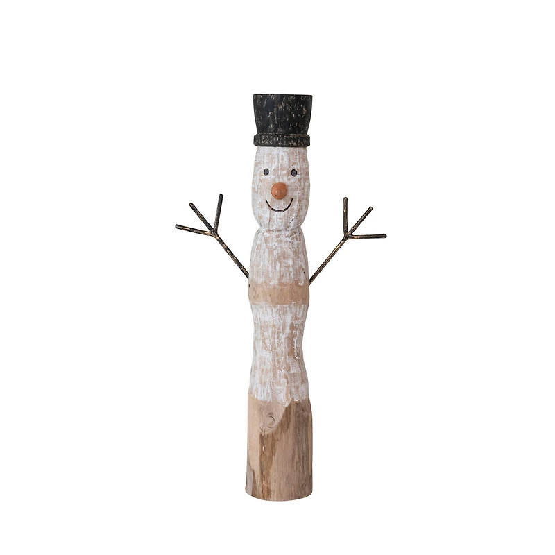 Hello Honey® 20" Snowman Hand-Carved Mango Wood Accent