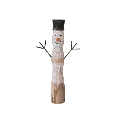 Hello Honey® 20" Snowman Hand-Carved Mango Wood Accent