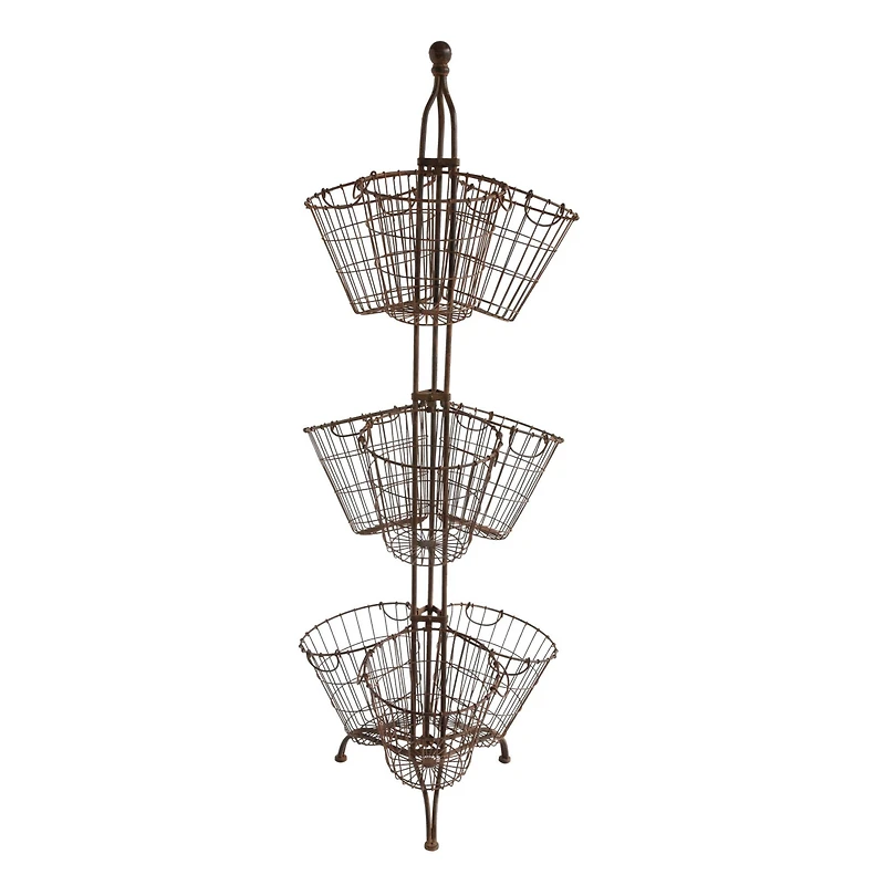 Hello Honey® 6ft. 3-Tier Brown Metal Stand with 9 Wire Baskets