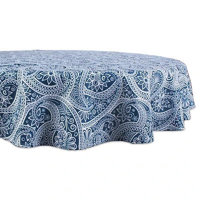 Blue Paisley Print Outdoor Tablecloth 60" Round