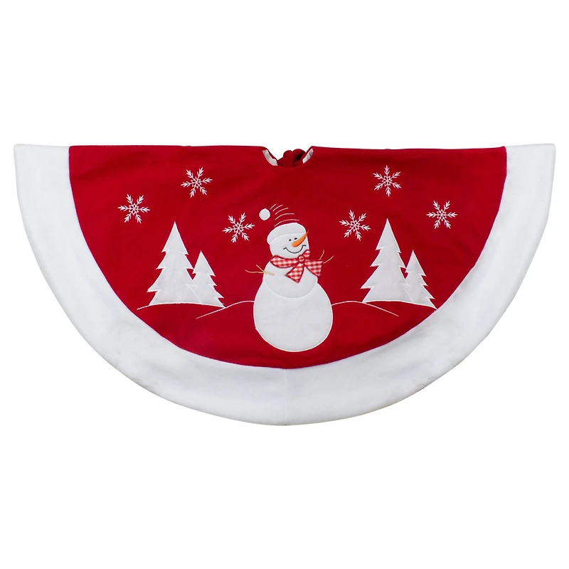 36" Red & White Winter Snowman Embroidered Christmas Tree Skirt