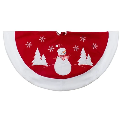 36" Red & White Winter Snowman Embroidered Christmas Tree Skirt