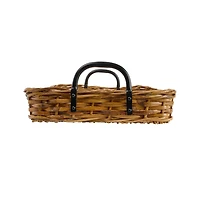 Hello Honey® 25" Natural and Black Decorative Woven Rattan Tray with Metal Handles