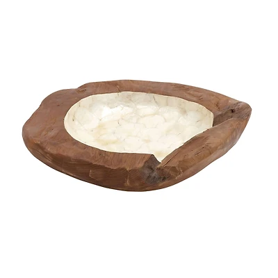 18" Brown Wood & Natural Shell Decorative Bowl