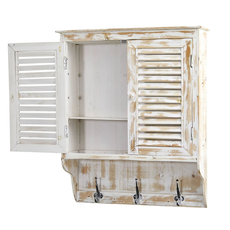 2.5ft. White Washed Wall Cabinet with Hooks