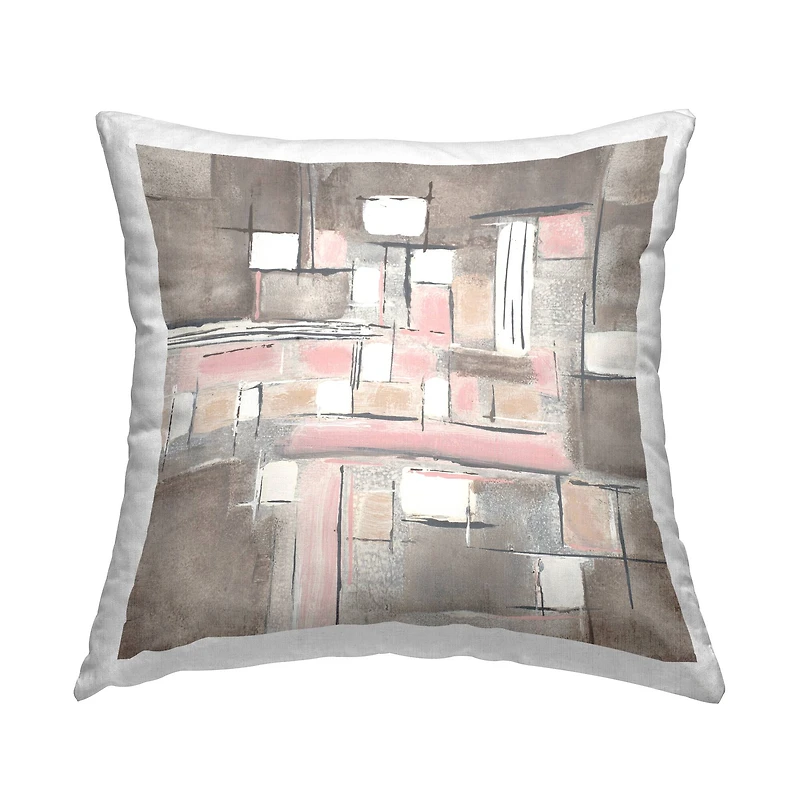 Stupell Industries Soft Pink Neutral Abstract Patchwork Geometric Pattern Throw Pillow 18" x 18"
