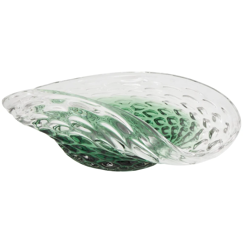 18" Handmade Green Ombre Abstract Wavy Glass Bowl with Bubble Texturing