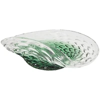 18" Handmade Green Ombre Abstract Wavy Glass Bowl with Bubble Texturing