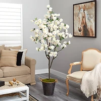 6ft. Cherry Blossom Tree in Decorative Metal Pail with Rope