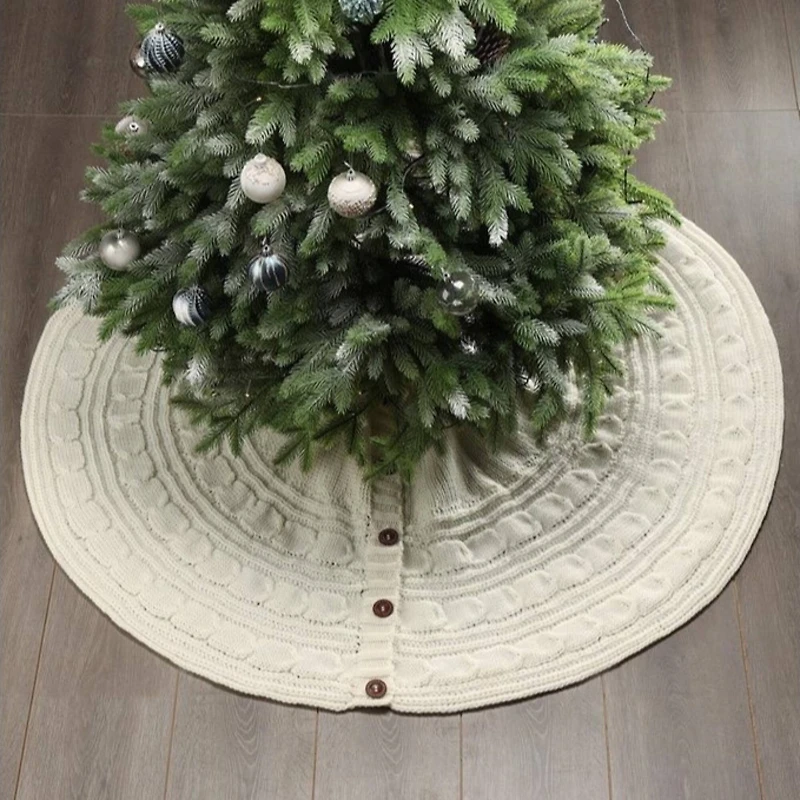 Knitted Sweater Tree Skirt with Buttons - 84“ - Cream