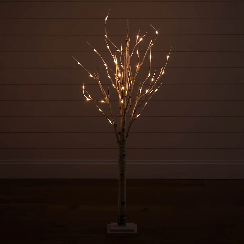 4ft. Pre-Lit Birch Artificial Christmas Tree, Warm White LED Lights