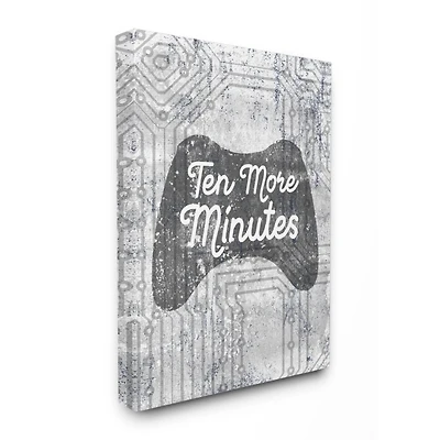 Stupell Industries Ten More Minutes Video Game Controller Gaming Grey White Words Canvas Wall Art