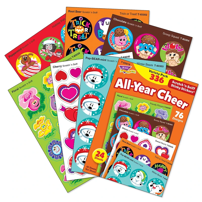 Trend Enterprises® Stinky Stickers®  All Year Cheer Variety Pack, 2 Packs of 336ct.