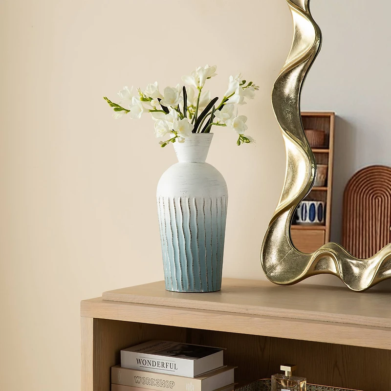 Glitzhome® Abstract Ombre Aqua Metal Floor Vases Set